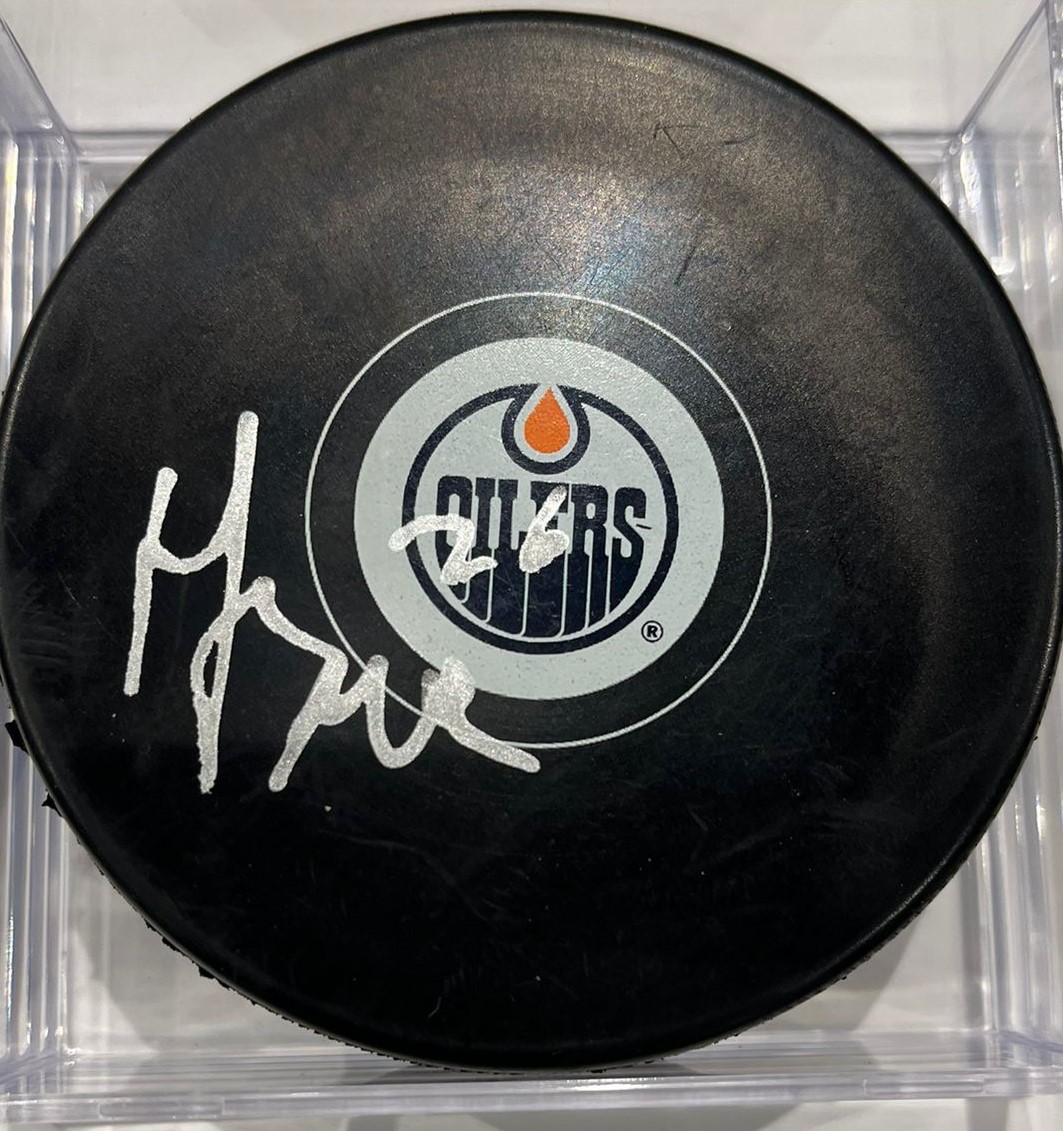 Mattias Janmark Oilers Signed Puck w/ COA Icons and Heroes