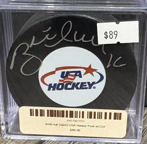 Brett Hull Signed USA Hockey Puck w/COA - Image 2