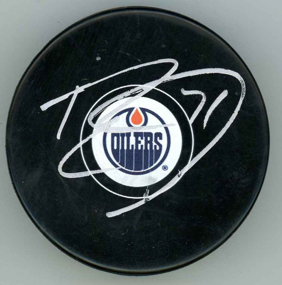 Ryan McLeod Edmonton Oilers Signed Puck w/COA | Icons and Heroes