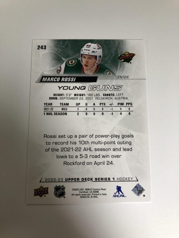 Marco Rossi 2022-23 UD Series 1 Rookie Card #243