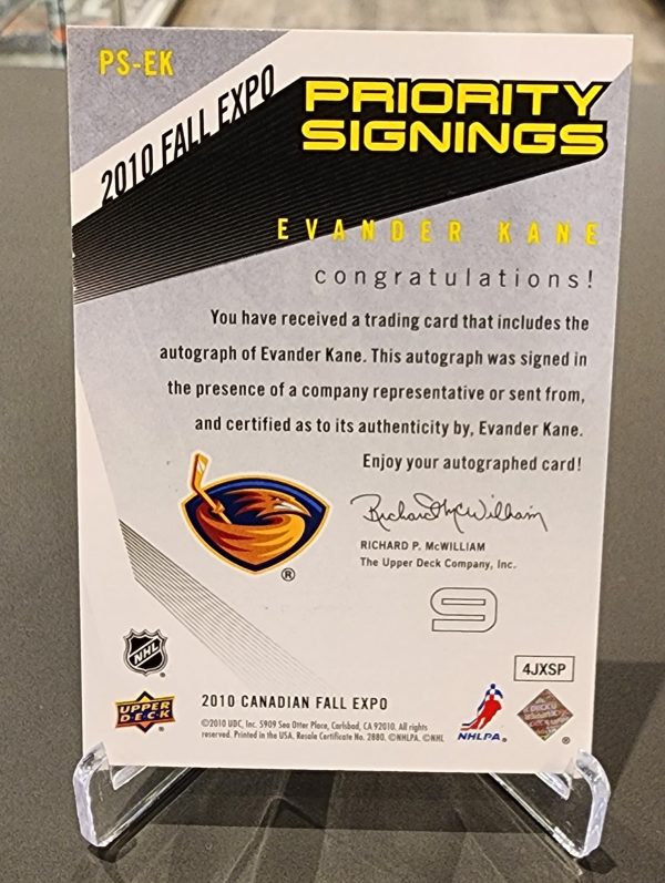 2010 Evander Kane UD Fall Expo Priority Signings Auto Card /25 #PS-EK