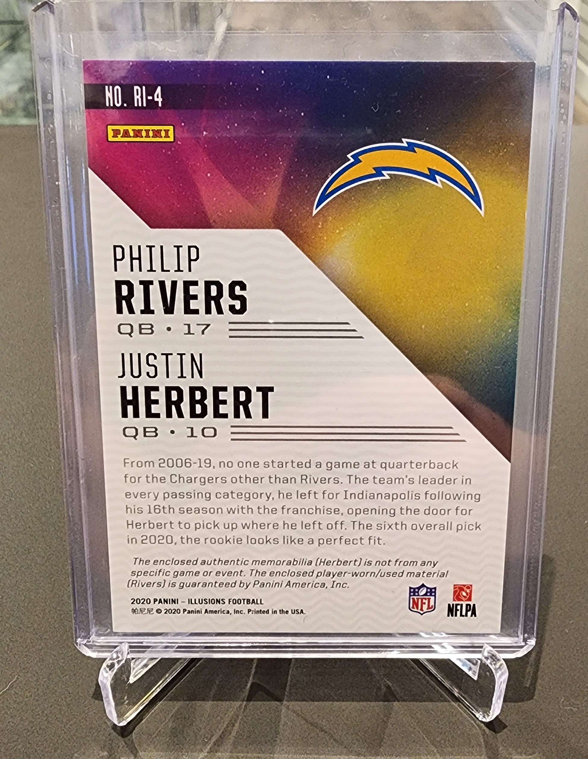 Justin Herbert / Philip Rivers 2020 Panini Illusions Rookie Idols Dual  Memorabilia #4