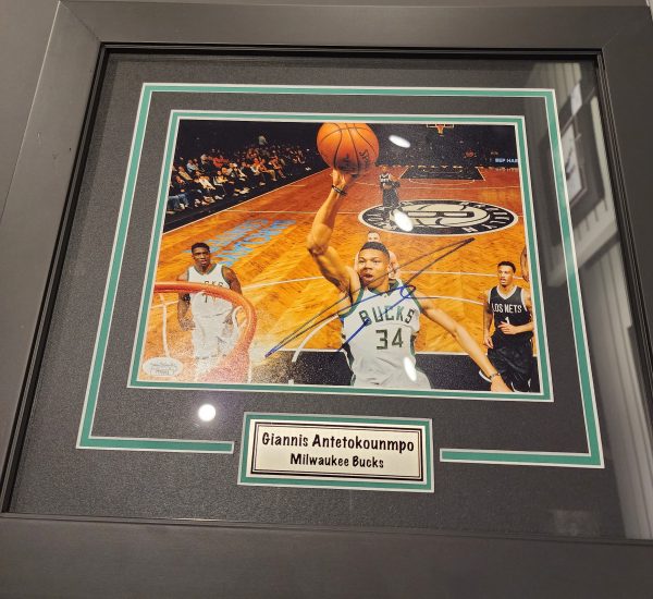 Framed Giannis Antetokounmpo Milwaukee Bucks Signed 8x10 Photo w/ JSA COA