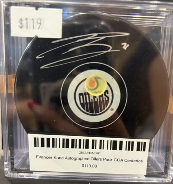 Evander Kane Autographed Oilers Puck COA CenterIce