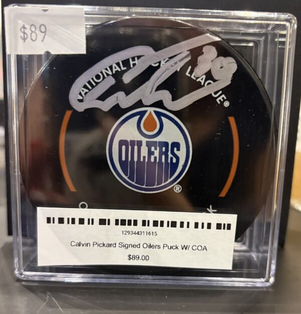Calvin Pickard Signed Oilers Puck W/ COA