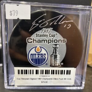 Esa Tikkanen Signed 1987 Champions Oilers Puck W/ COA
