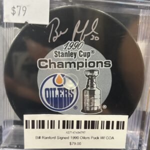 Bill Ranford Signed 1990 Oilers Puck W/ COA