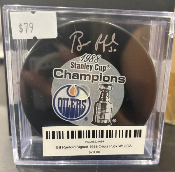 Bill Ranford Signed 1988 Oilers Puck W/ COA
