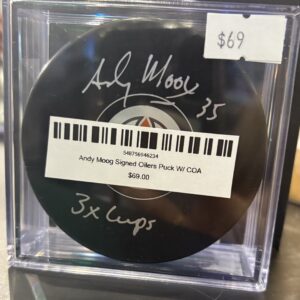 Andy Moog Signed Oilers Puck W/ COA
