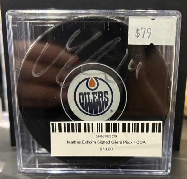 Mattias Ekholm Signed Oilers Puck / COA