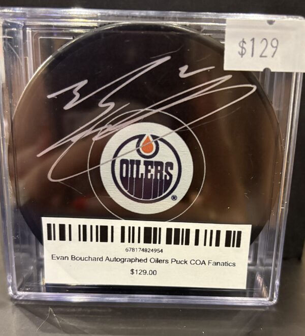 Evan Bouchard Autographed Oilers Puck COA Fanatics