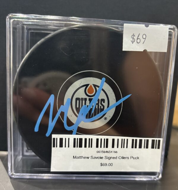 Matthew Savoie Signed Oilers Puck