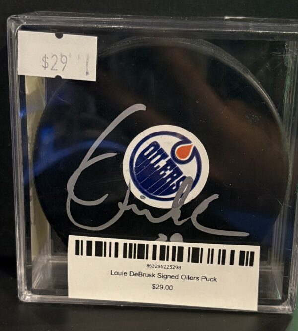 Louie DeBrusk Signed Oilers Puck