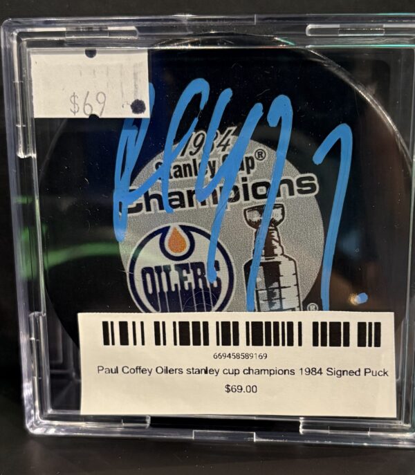 Paul Coffey Oilers stanley cup champions 1984 Signed Puck