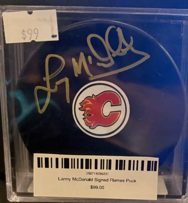 Lanny McDonald Signed Flames Puck