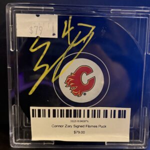 Connor Zary Signed Flames Puck