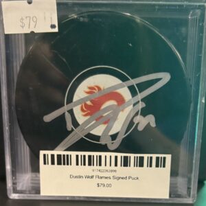 Dustin Wolf Flames Signed Puck