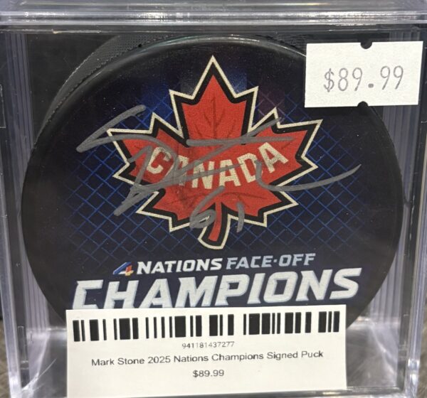 Mark Stone 2025 Nations Champions Signed Puck