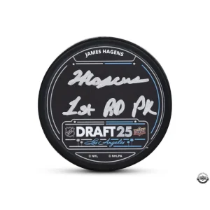 James Hagens Signed Puck 2025 NHL Draft w/ Display COA UD
