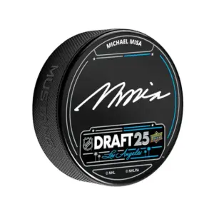 Michael Misa Draft Pick 2025 Signed puck w/ COA UD